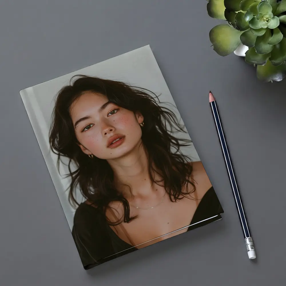 Young Woman Portrait Dark Hair White Background – Notebooks