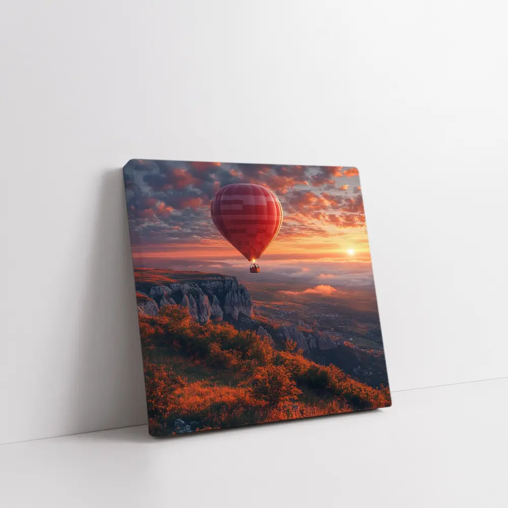 Red Hot Air Balloon Sunset Mountain Valley – Wall Art