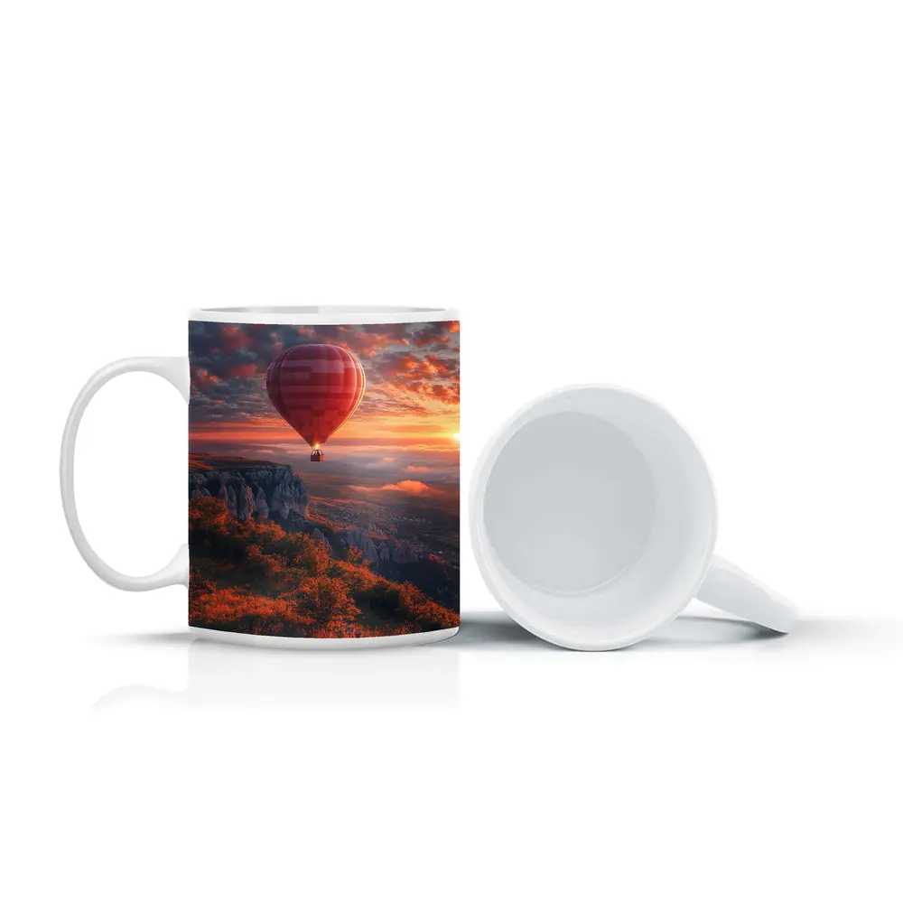 Red Hot Air Balloon Sunset Mountain Valley – Mugs