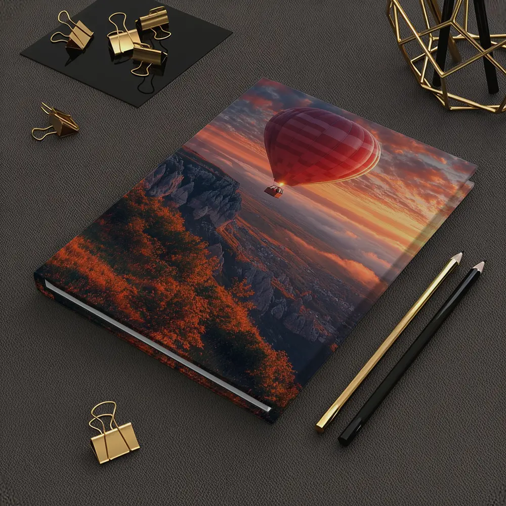 Red Hot Air Balloon Sunset Mountain Valley – Notebooks