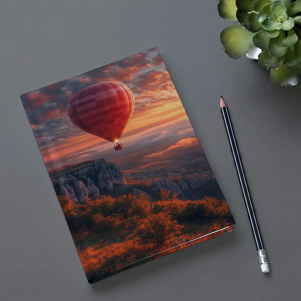 Red Hot Air Balloon Sunset Mountain Valley – Notebooks