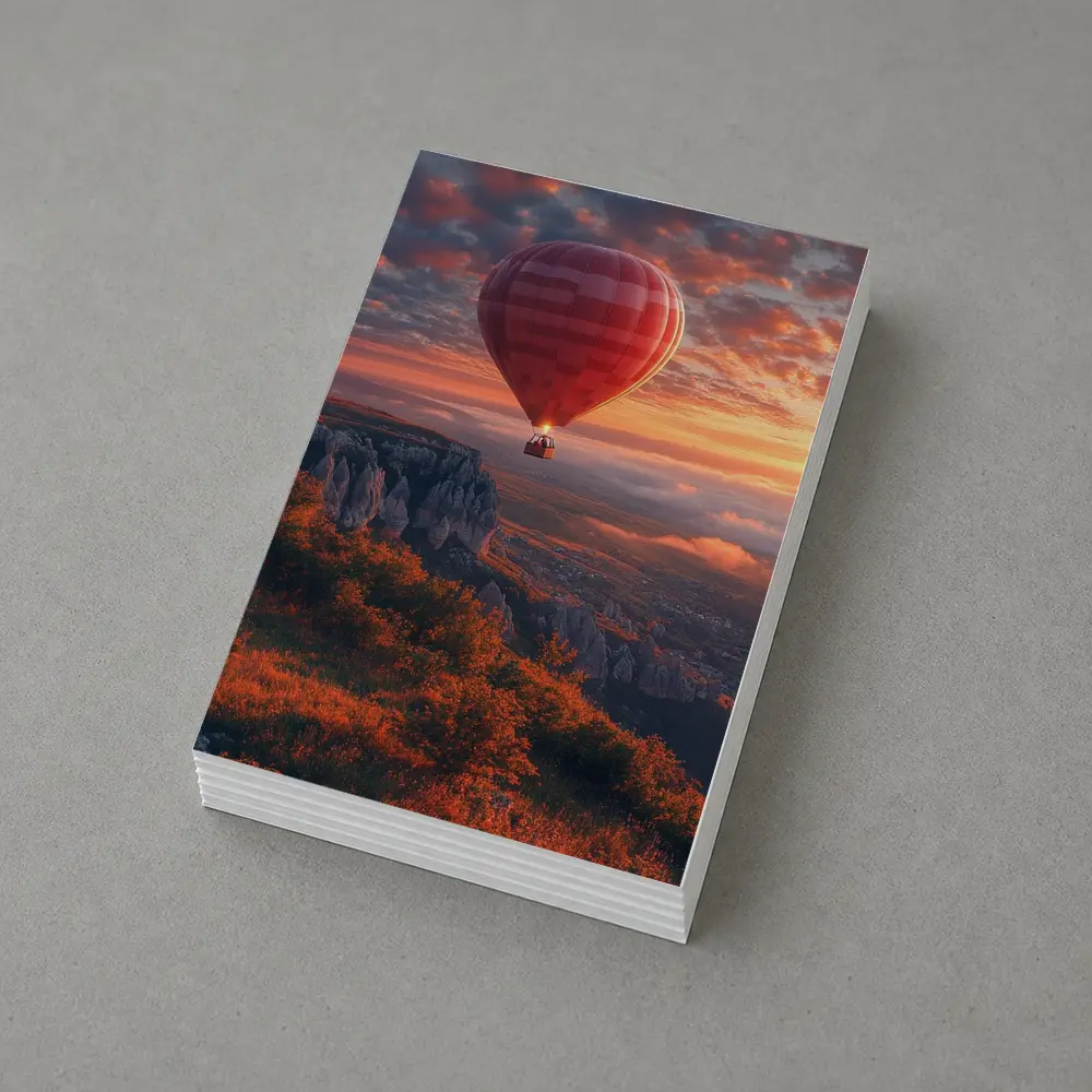 Red Hot Air Balloon Sunset Mountain Valley – Postcards