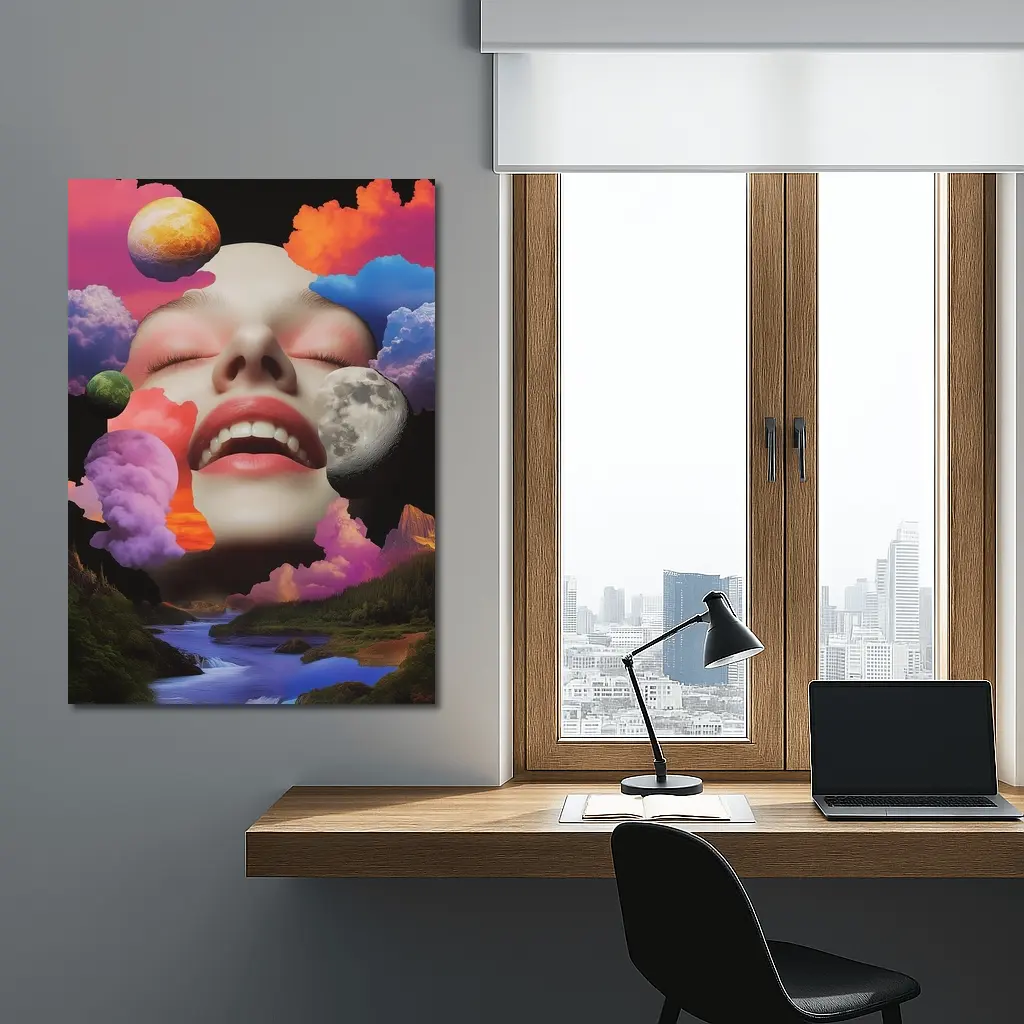 Surreal Woman Face Colorful Cloud Collage Art – Wall Art