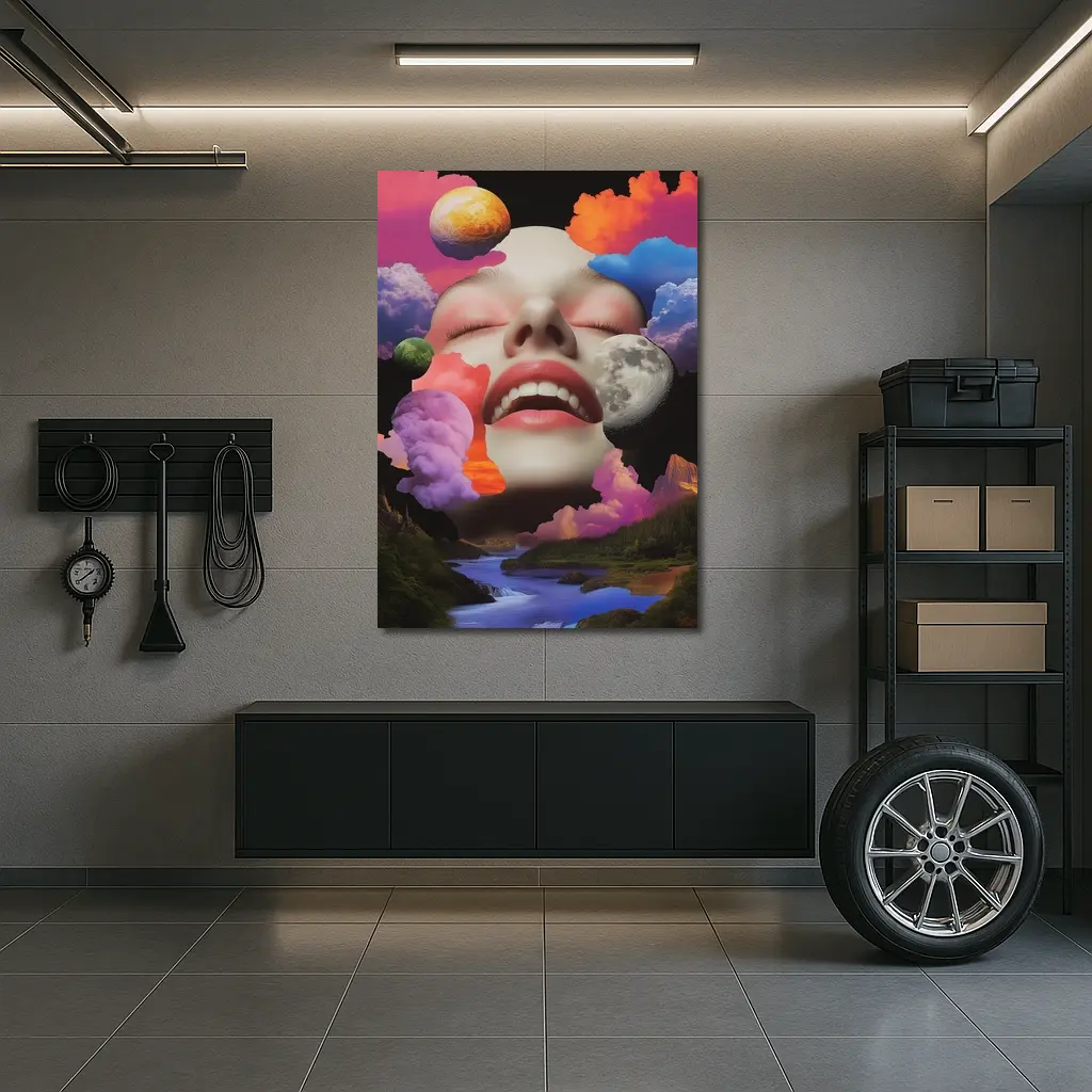 Surreal Woman Face Colorful Cloud Collage Art – Wall Art