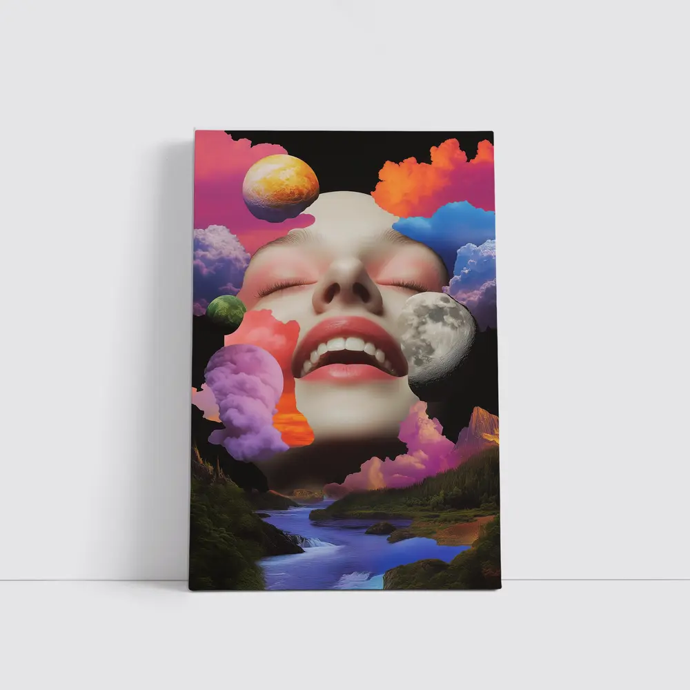 Surreal Woman Face Colorful Cloud Collage Art – Wall Art