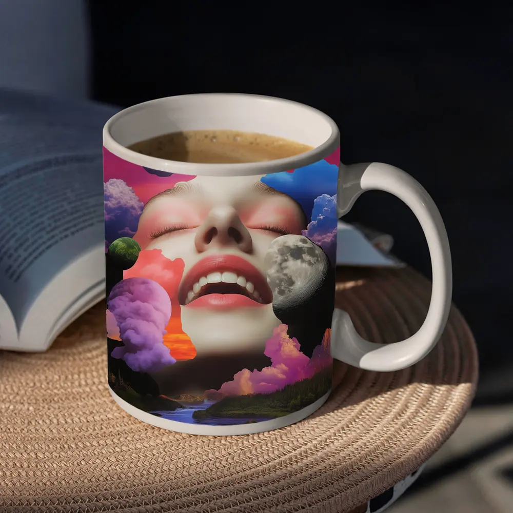 Surreal Woman Face Colorful Cloud Collage Art – Mugs