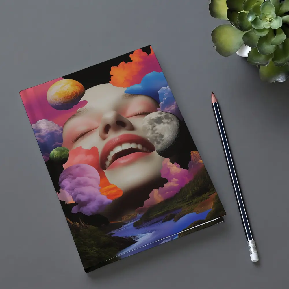 Surreal Woman Face Colorful Cloud Collage Art – Notebooks