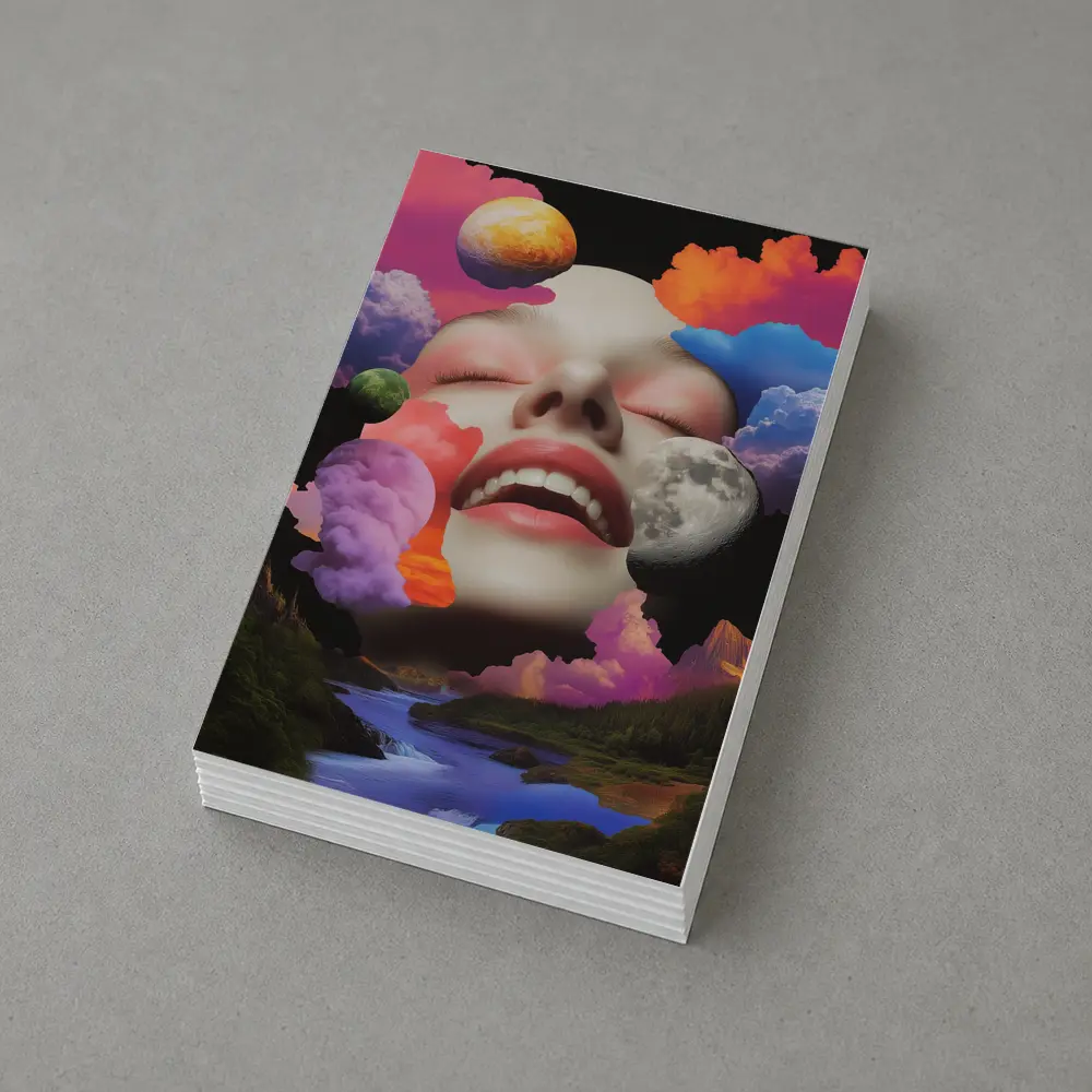Surreal Woman Face Colorful Cloud Collage Art – Postcards
