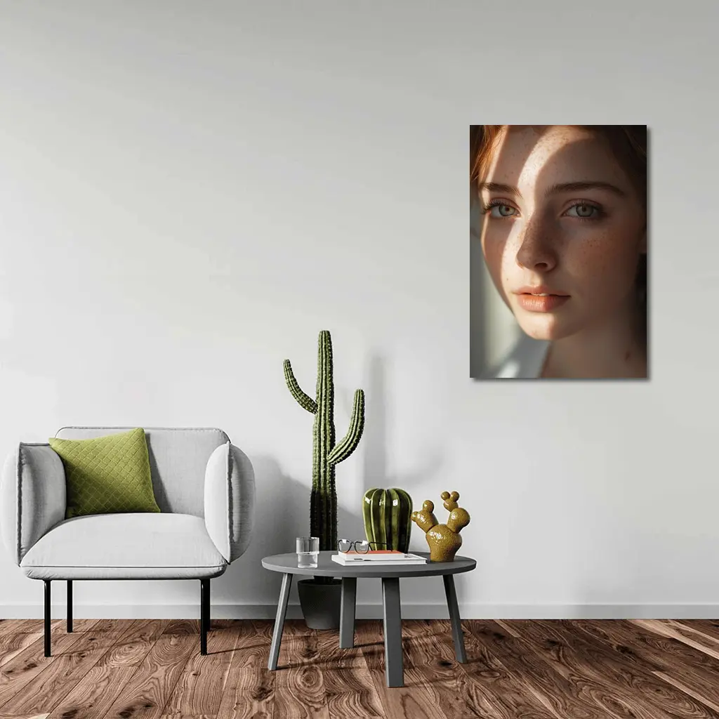 Young Woman With Freckles Soft Light – Wall Art