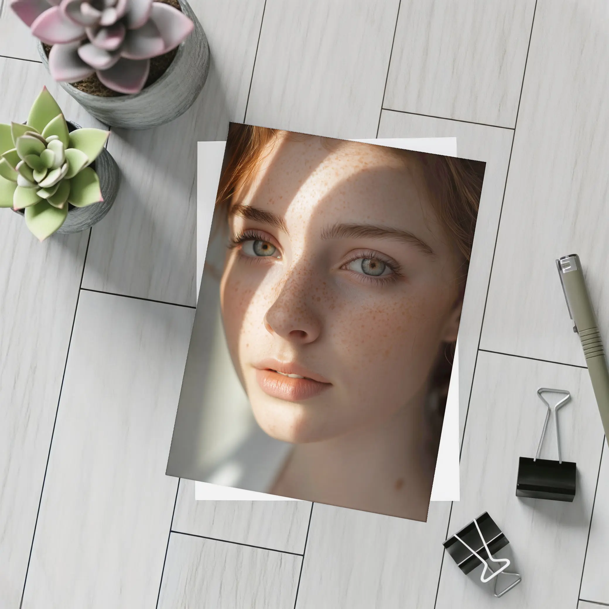 Young Woman With Freckles Soft Light – Postcards