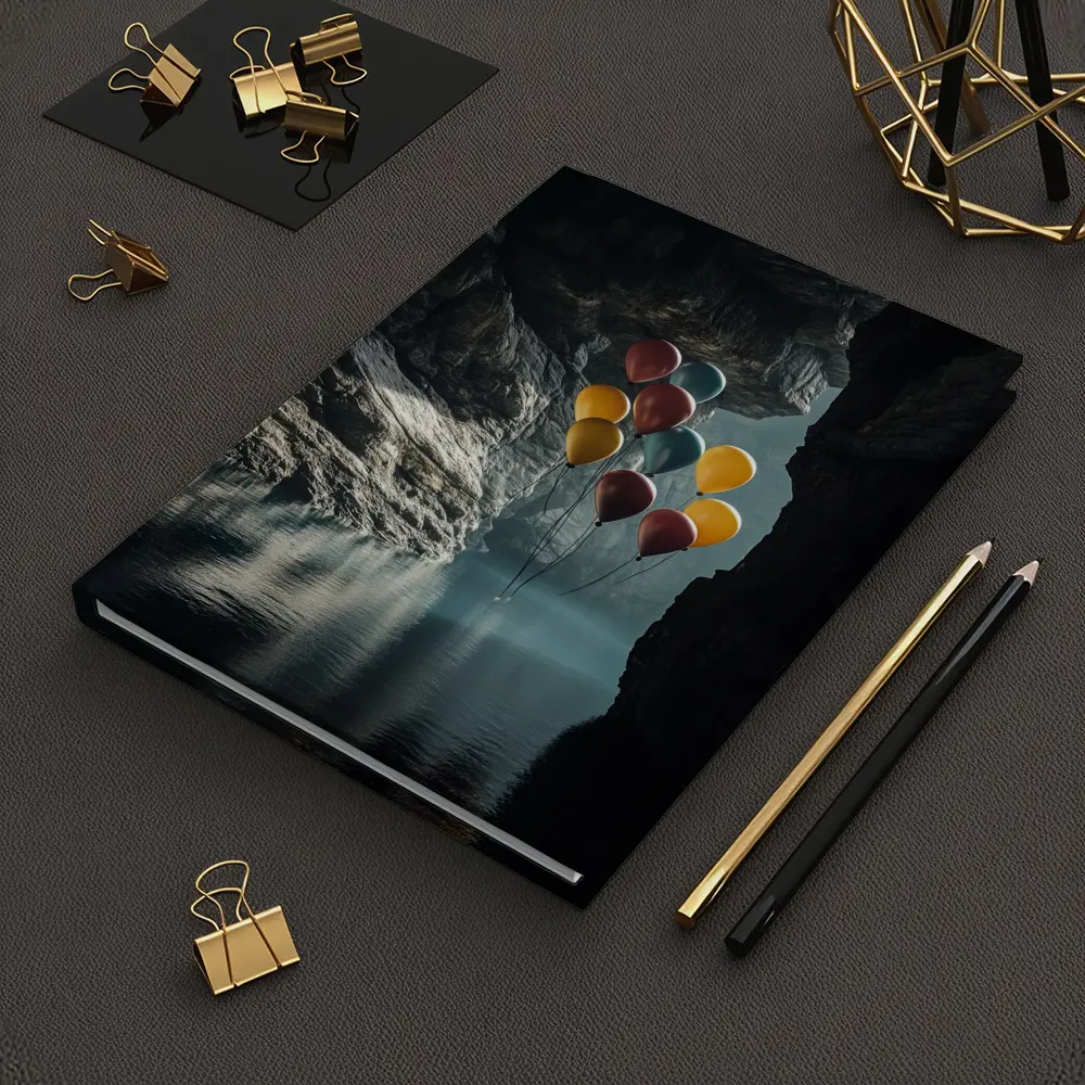 Colorful Balloons Floating Inside Dark Cave – Notebooks