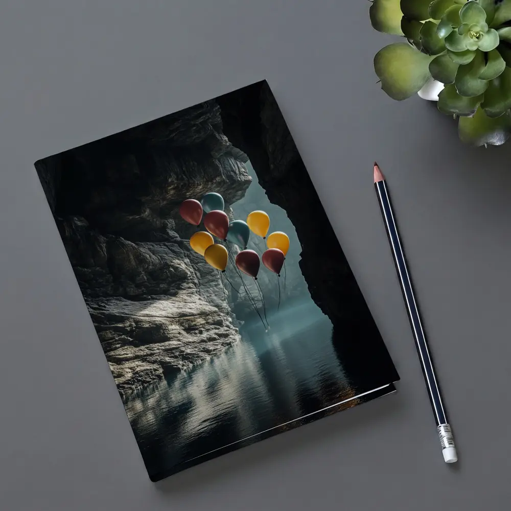 Colorful Balloons Floating Inside Dark Cave – Notebooks