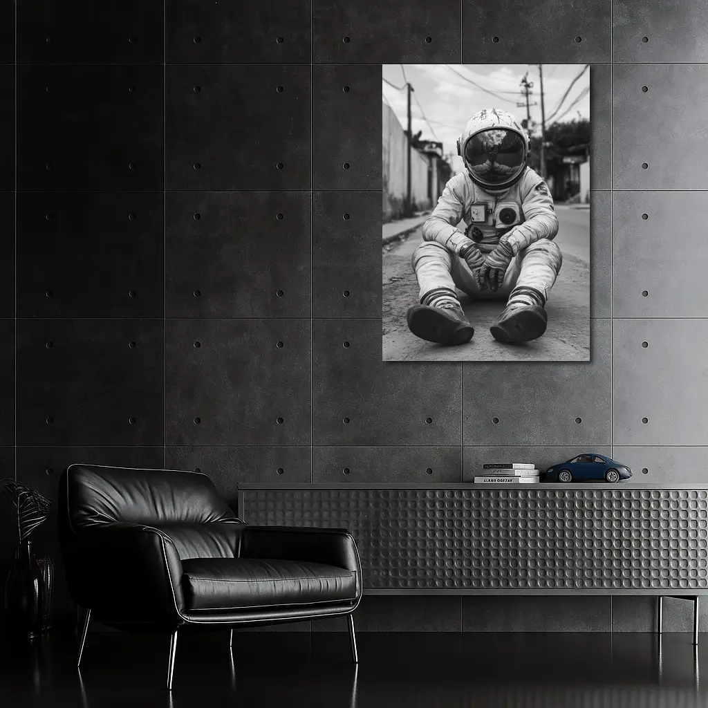 Astronaut Sitting Alone On City Street – Wall Art