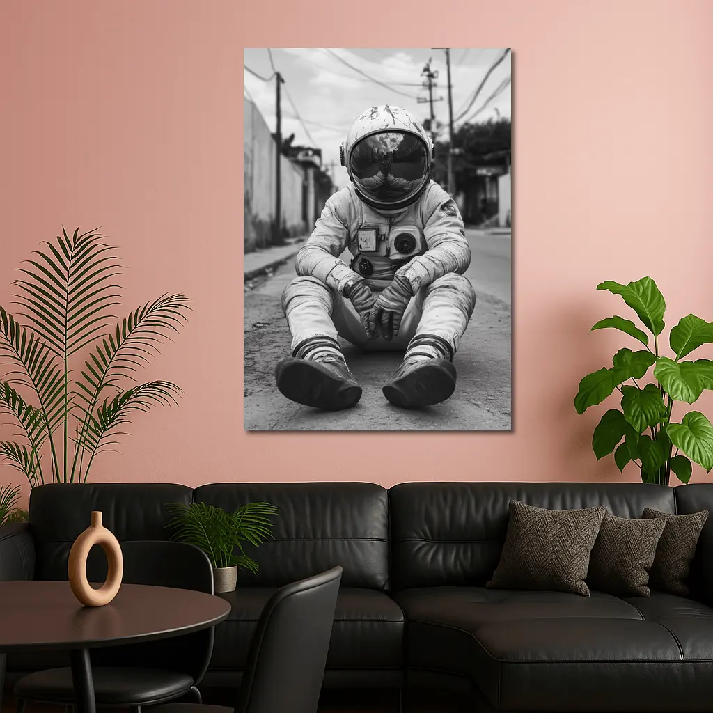 Astronaut Sitting Alone On City Street – Wall Art