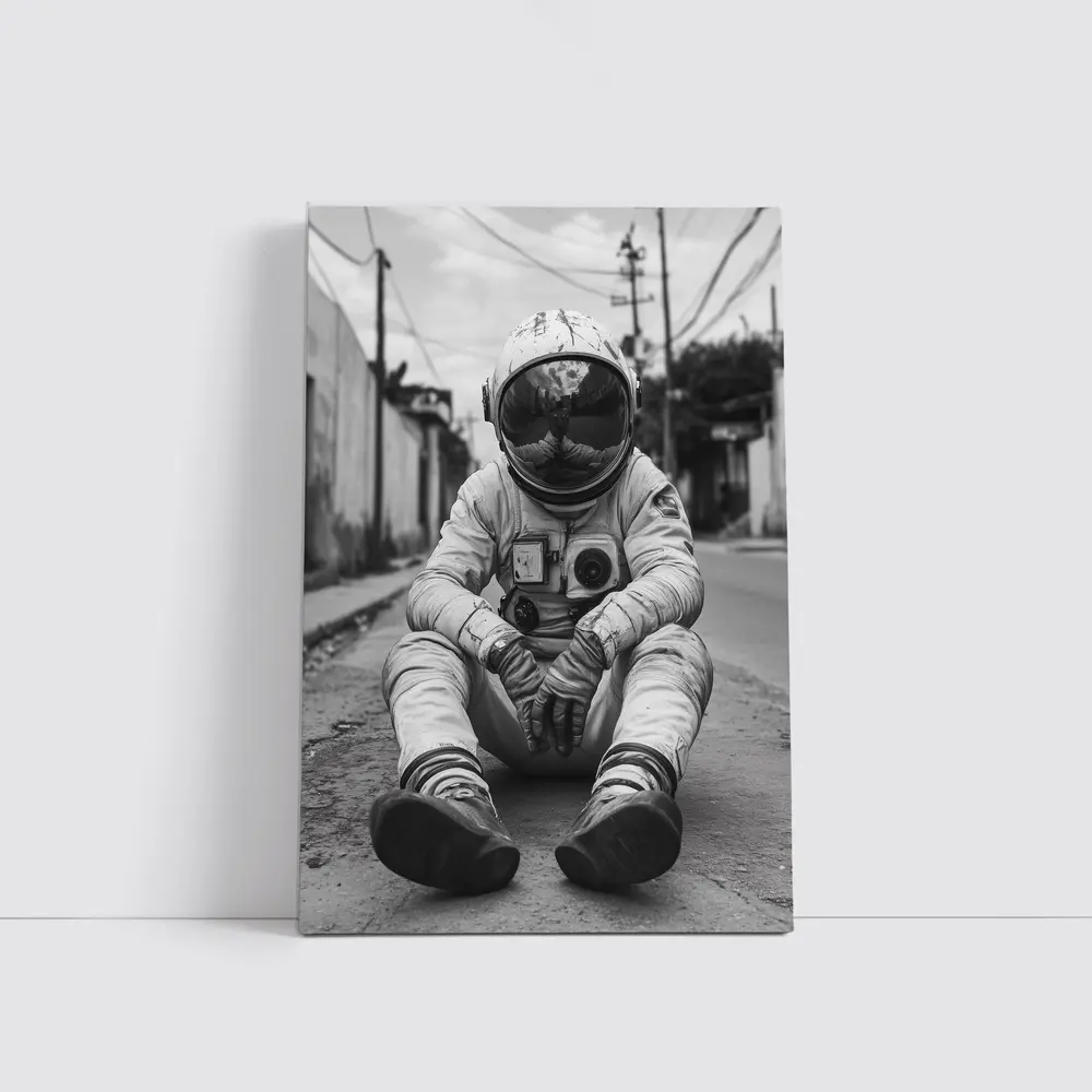 Astronaut Sitting Alone On City Street – Wall Art