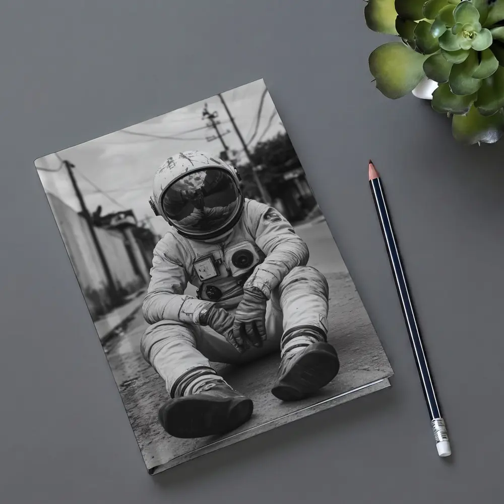 Astronaut Sitting Alone On City Street – Notebooks