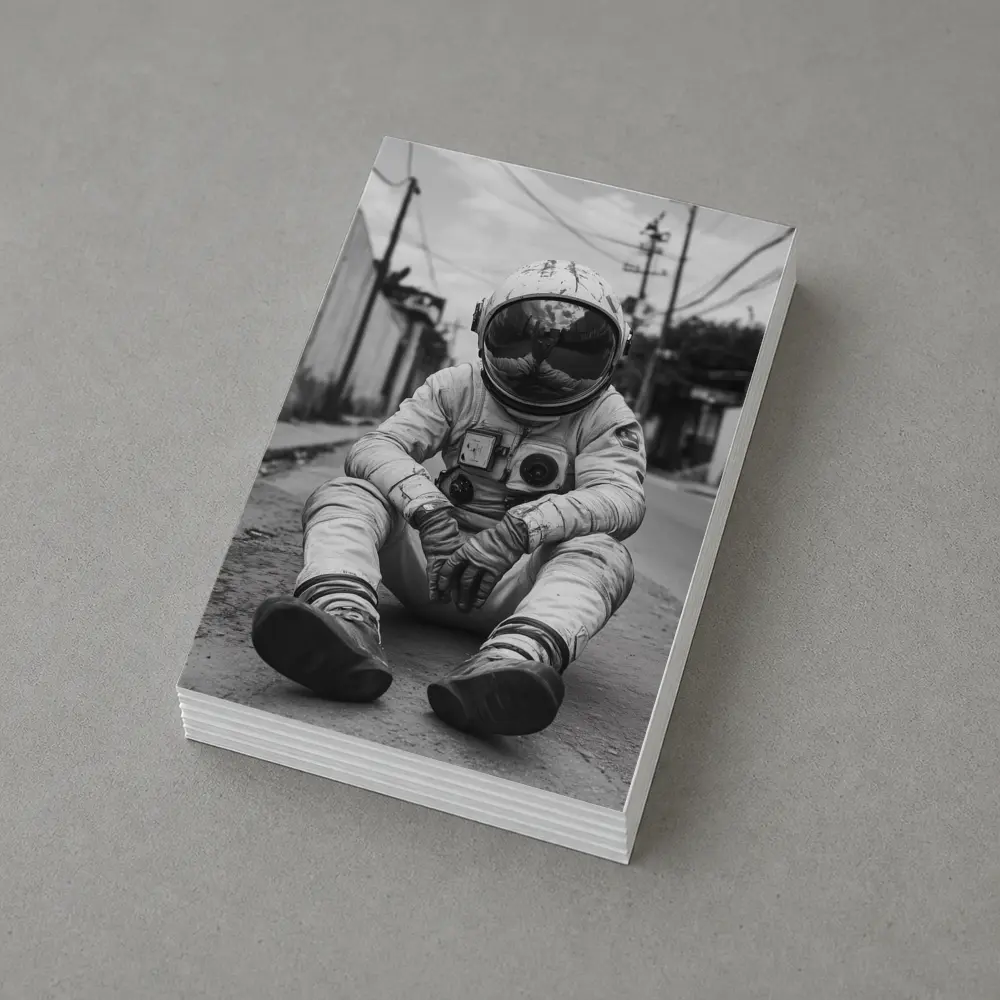 Astronaut Sitting Alone On City Street – Postcards