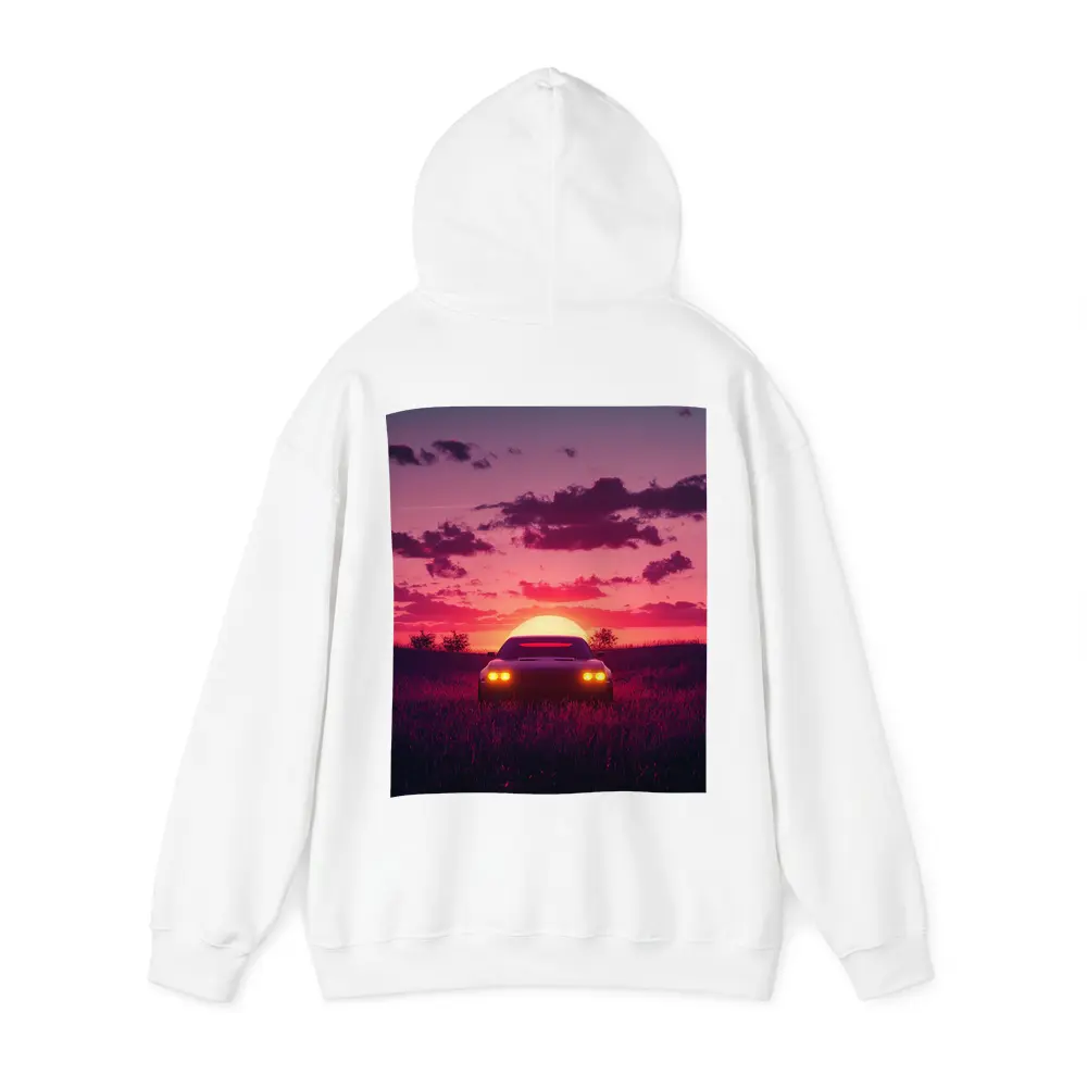 Muscle Car Silhouette Glowing Sunset Field – Hoodies