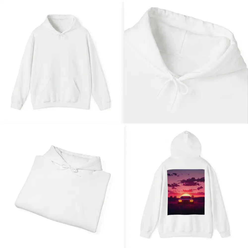 Muscle Car Silhouette Glowing Sunset Field – Hoodies