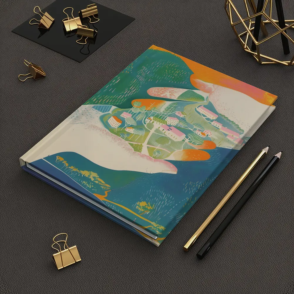 Hands Cradling Small Village Illustration Art – Notebooks
