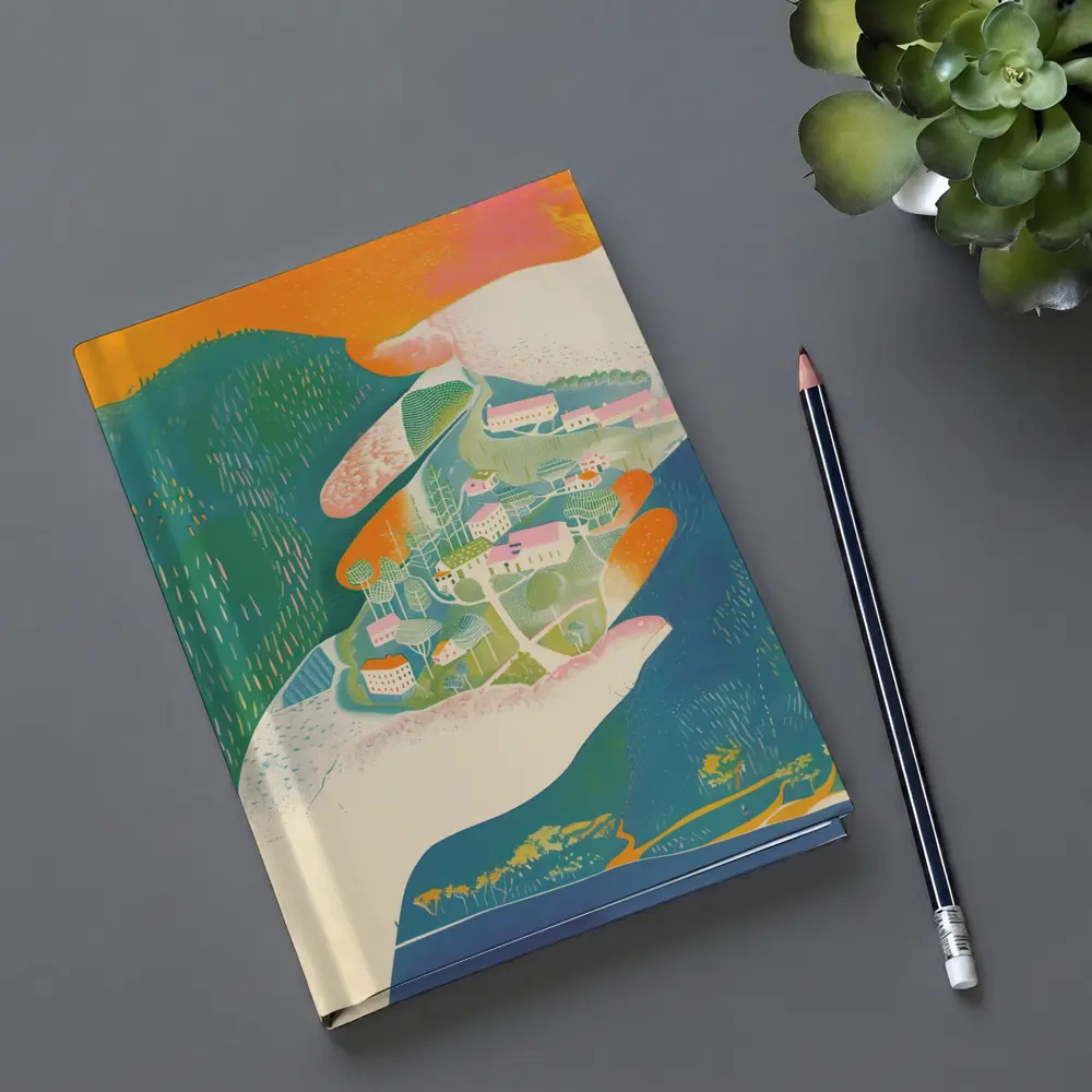 Hands Cradling Small Village Illustration Art – Notebooks