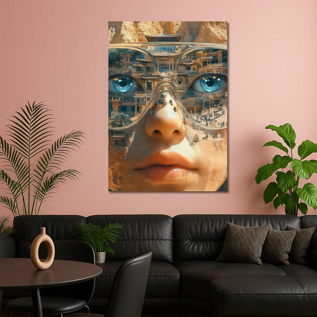 Woman Face Double Exposure Ancient Temple – Wall Art