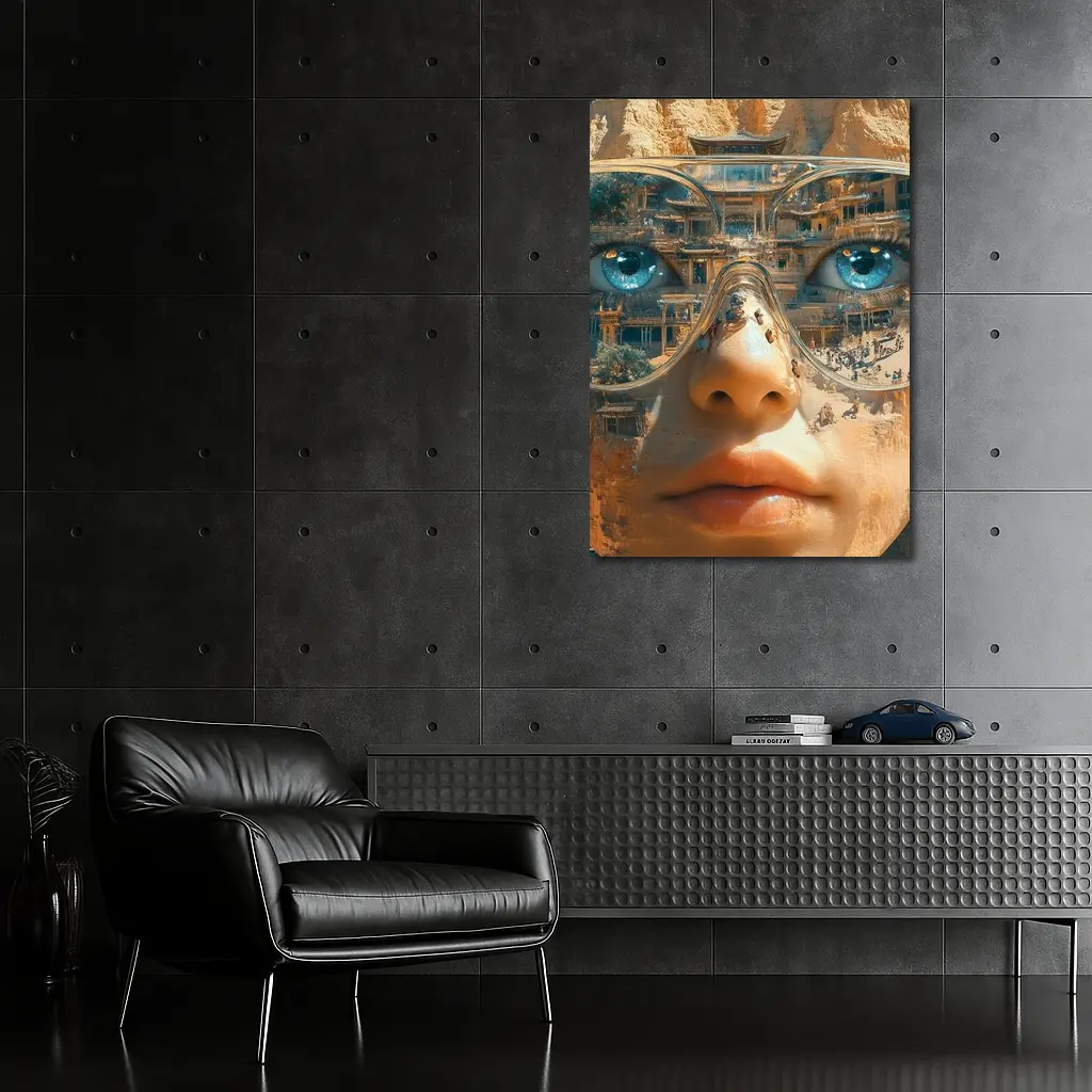 Woman Face Double Exposure Ancient Temple – Wall Art