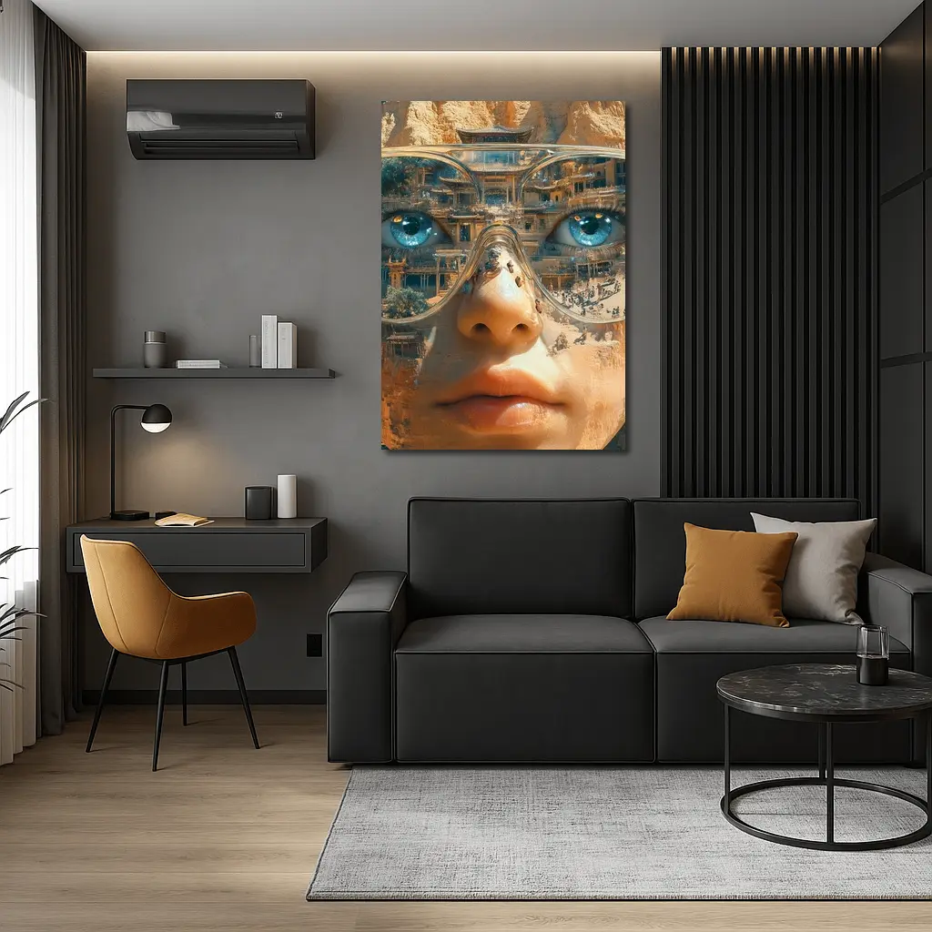 Woman Face Double Exposure Ancient Temple – Wall Art