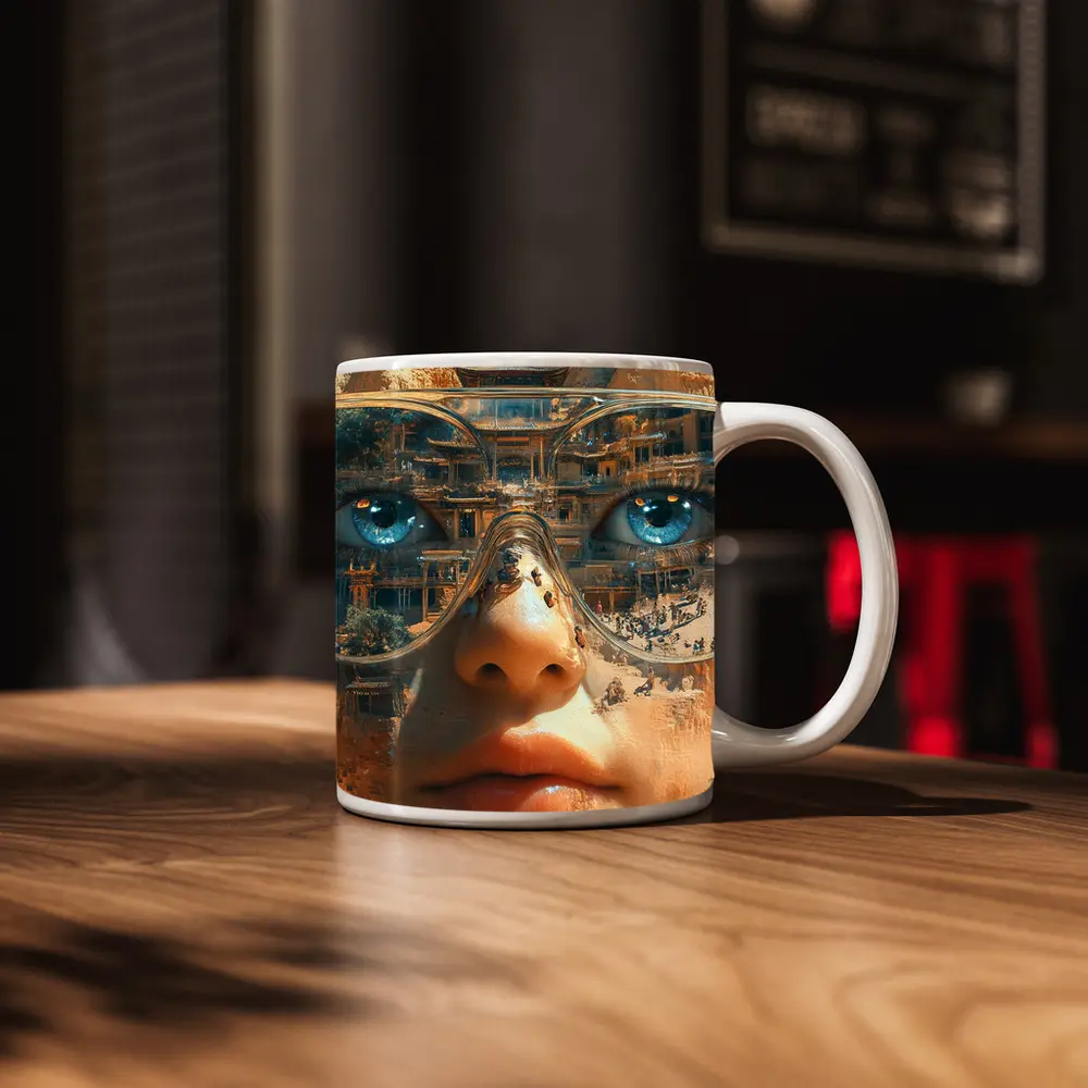 Woman Face Double Exposure Ancient Temple – Mugs