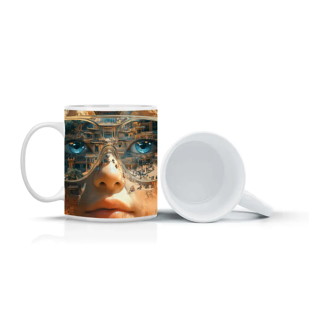 Woman Face Double Exposure Ancient Temple – Mugs
