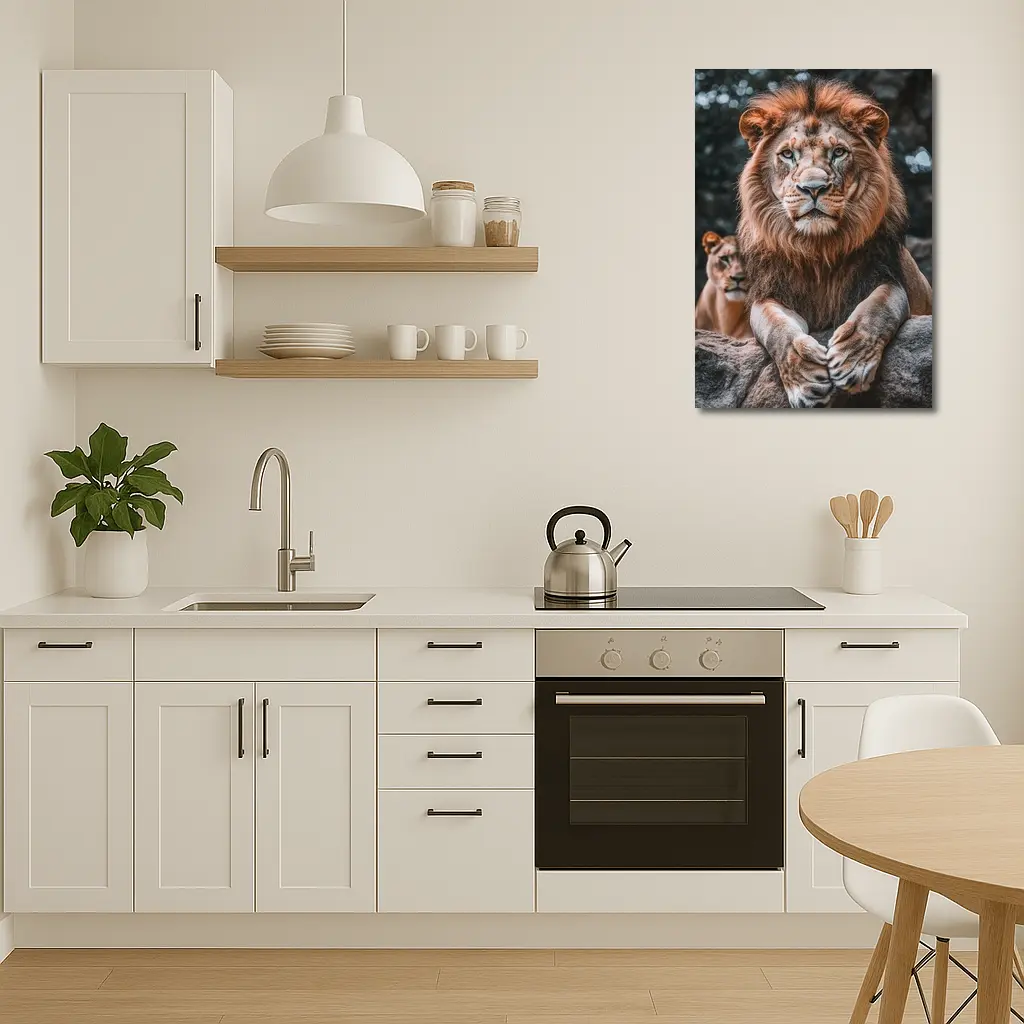 Male Lion Resting On Rocky Surface – Wall Art