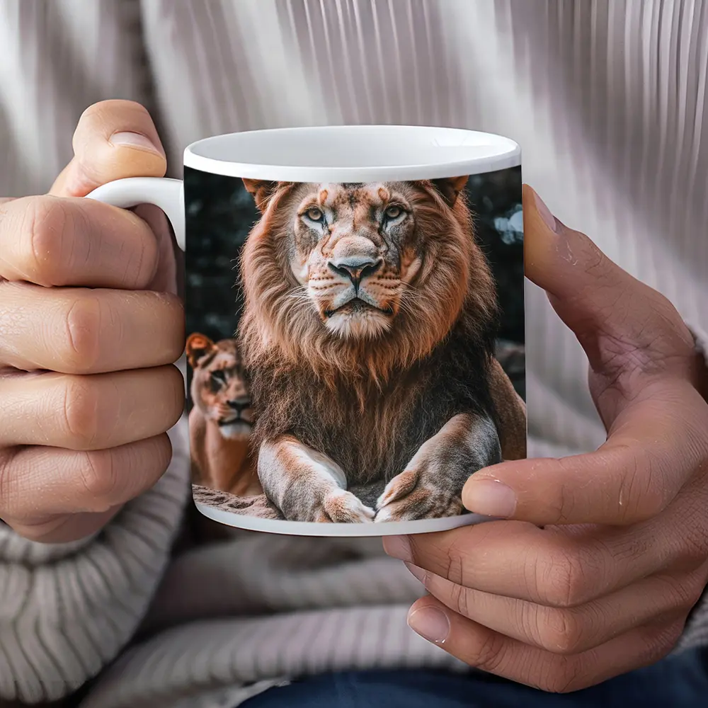 Male Lion Resting On Rocky Surface – Mugs