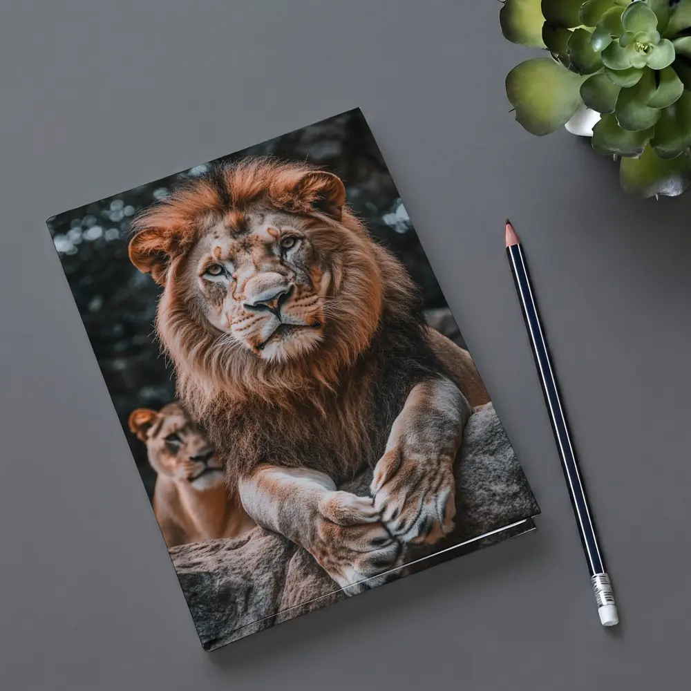 Male Lion Resting On Rocky Surface – Notebooks