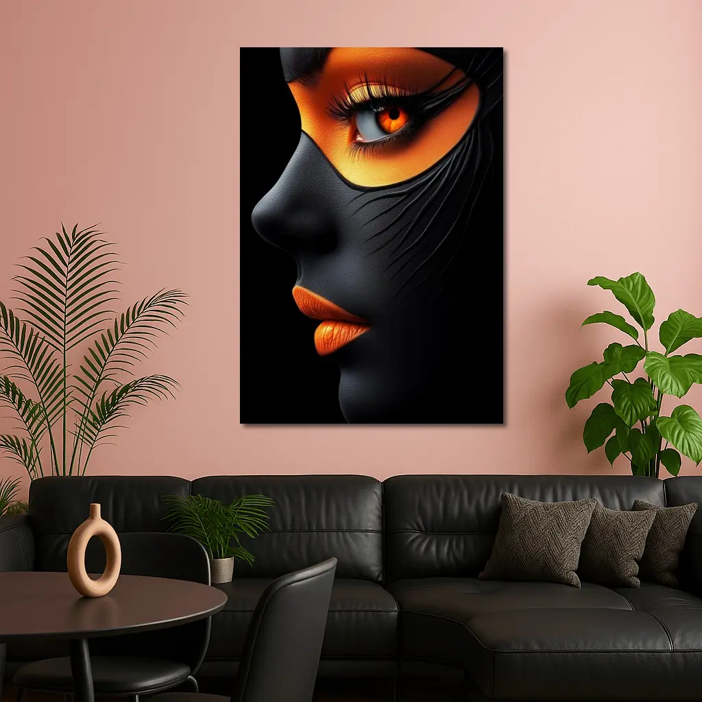 Black Face Portrait Orange Eye Makeup Art – Wall Art