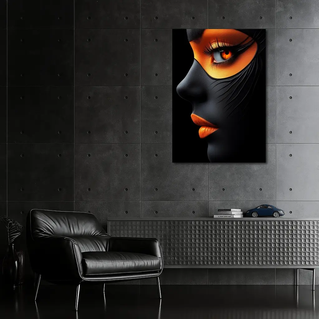 Black Face Portrait Orange Eye Makeup Art – Wall Art