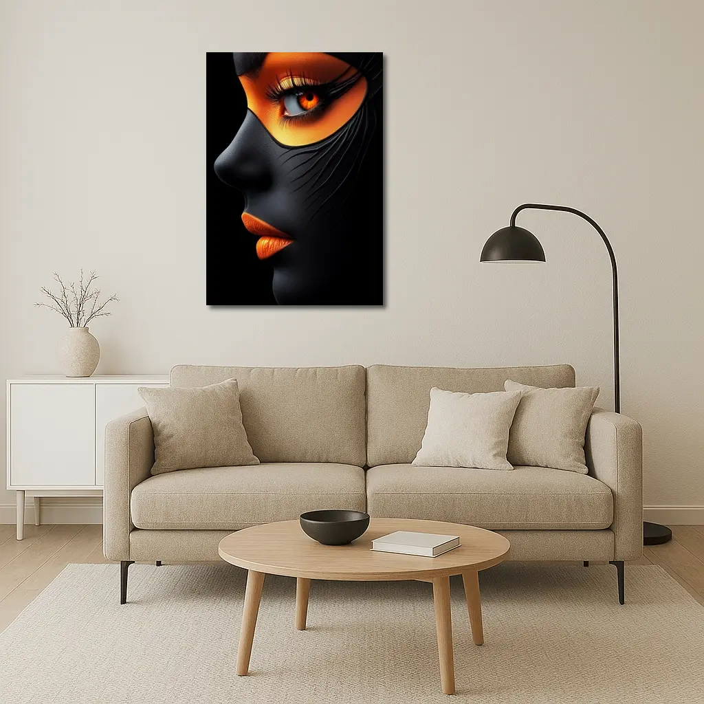 Black Face Portrait Orange Eye Makeup Art – Wall Art