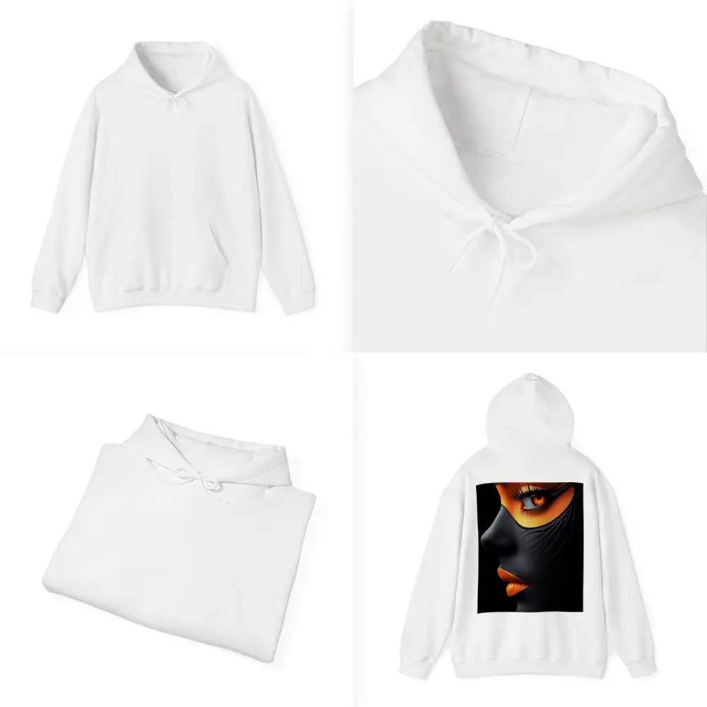 Black Face Portrait Orange Eye Makeup Art – Hoodies