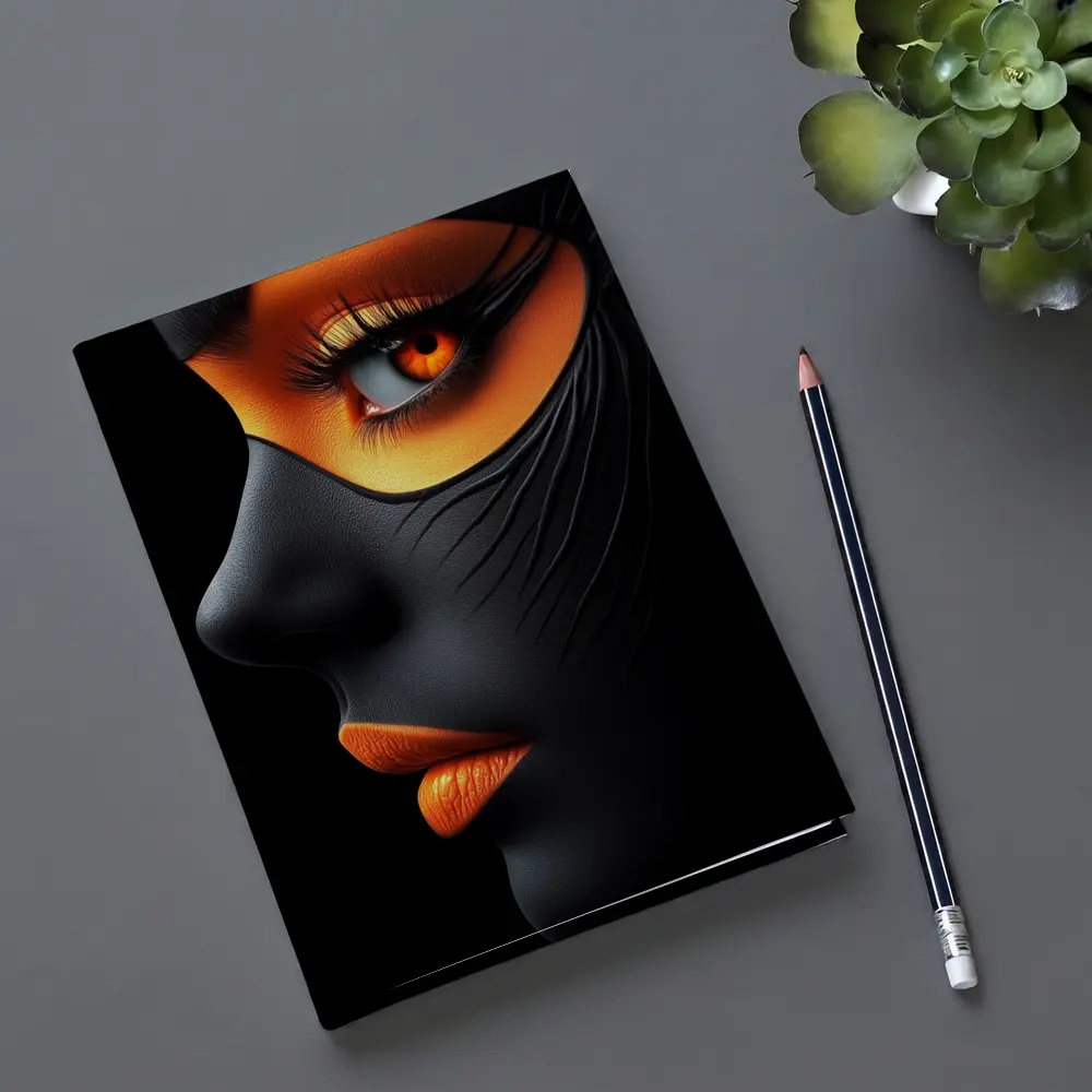 Black Face Portrait Orange Eye Makeup Art – Notebooks