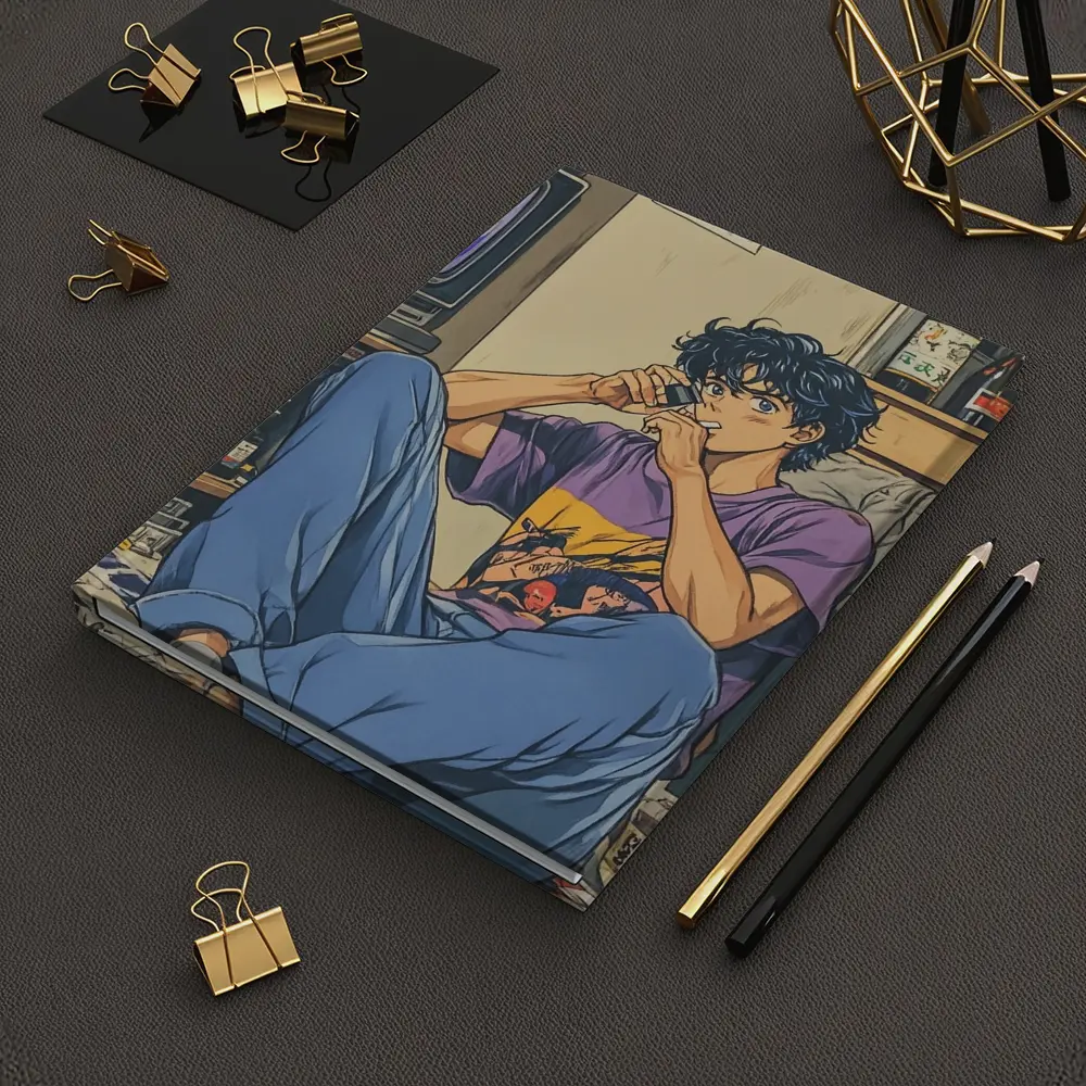 Anime Boy Relaxing in Messy Retro Room – Notebooks