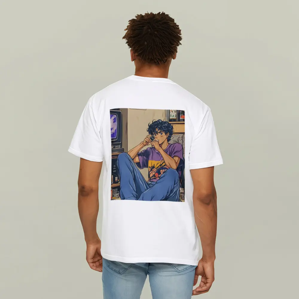 Anime Boy Relaxing in Messy Retro Room – T-Shirts