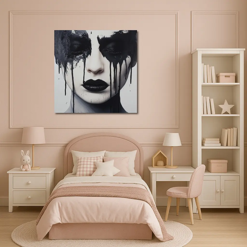 Dark Ink Drip Woman Face Black White – Wall Art