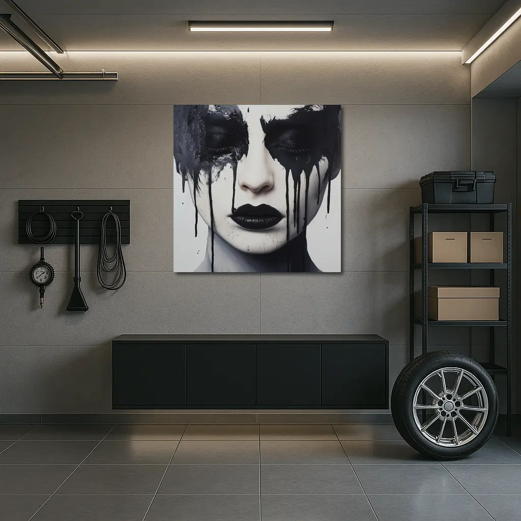 Dark Ink Drip Woman Face Black White – Wall Art