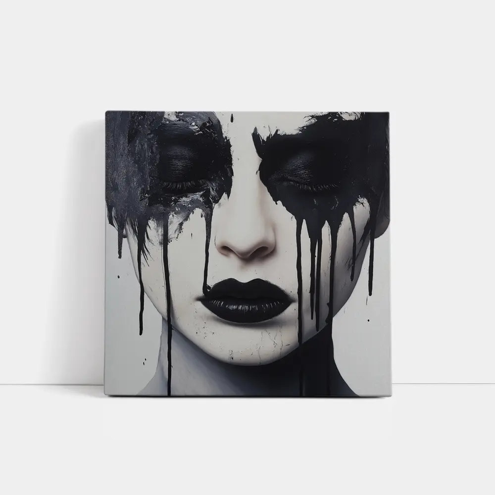 Dark Ink Drip Woman Face Black White – Wall Art