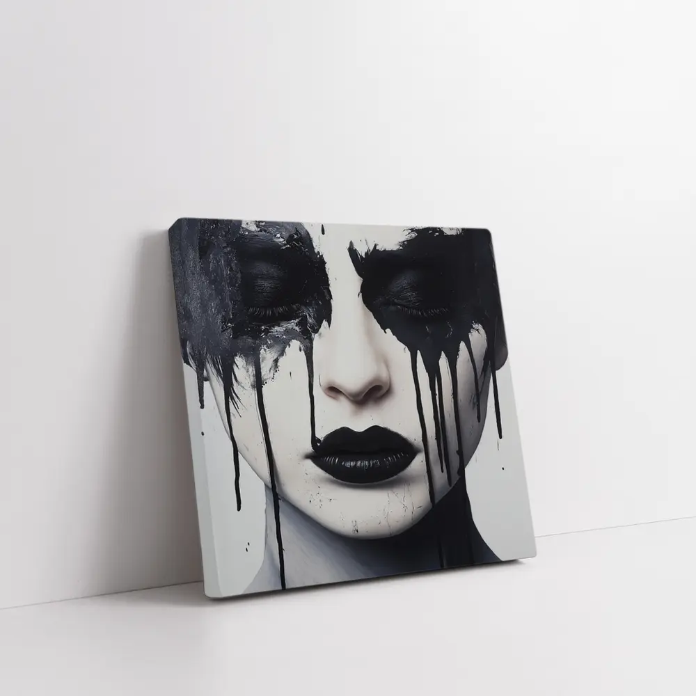 Dark Ink Drip Woman Face Black White – Wall Art