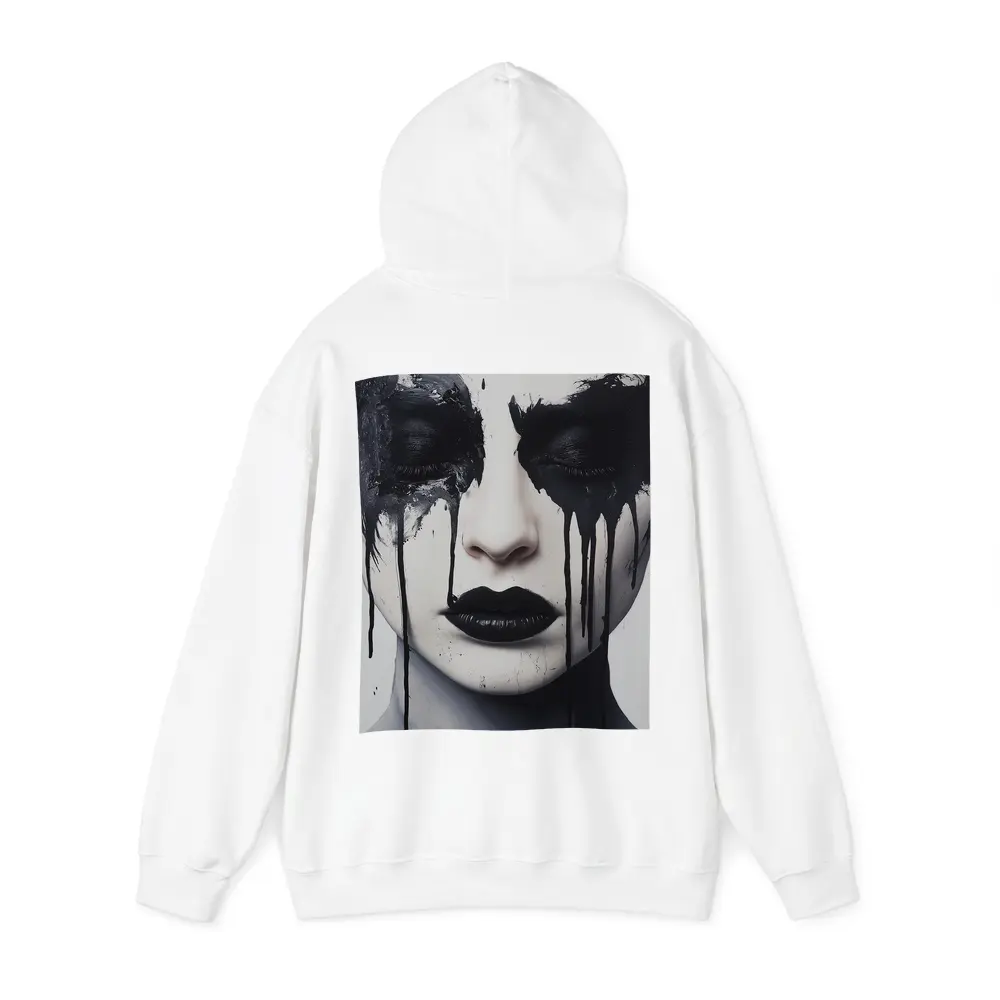 Dark Ink Drip Woman Face Black White – Hoodies