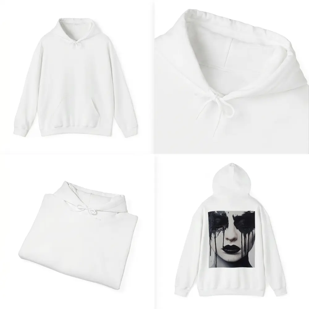 Dark Ink Drip Woman Face Black White – Hoodies
