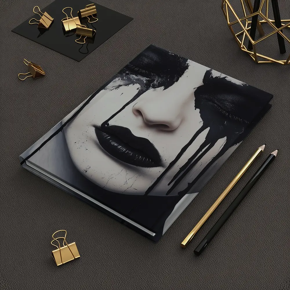 Dark Ink Drip Woman Face Black White – Notebooks