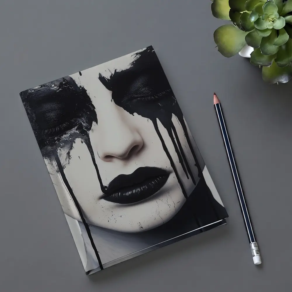 Dark Ink Drip Woman Face Black White – Notebooks