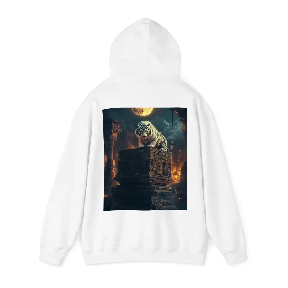 White Tiger Perched on Ancient Ruins Moonlight – Hoodies