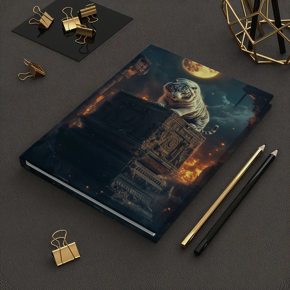 White Tiger Perched on Ancient Ruins Moonlight – Notebooks